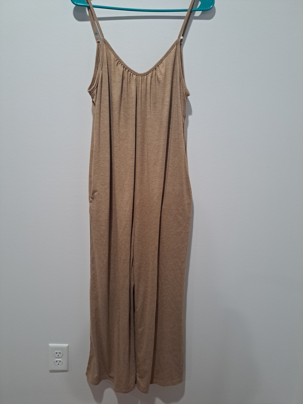 SHEIN Tan Wide-Leg Spaghetti Strap Jumpsuit